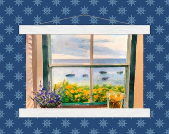 View with Serenity on Cape Cod | Cape Cod Summer Vibes | Poster with wooden slats | New England Art | Watercolor painting art print