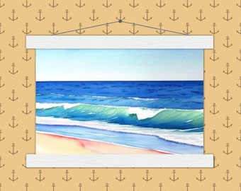 Cape Cod Pink Sands and Blue Waves | Cape Cod Summer Vibes | Poster mit Holzleisten | Neuengland Kunst | Aquarellmalerei Kunstdruck