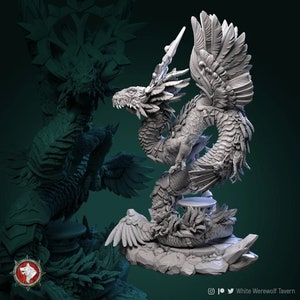 Drago celeste / Miniatura stampata in 3D / Griglia da 25 mm / Miniatura fantasy / Base personalizzata / Con licenza WWT