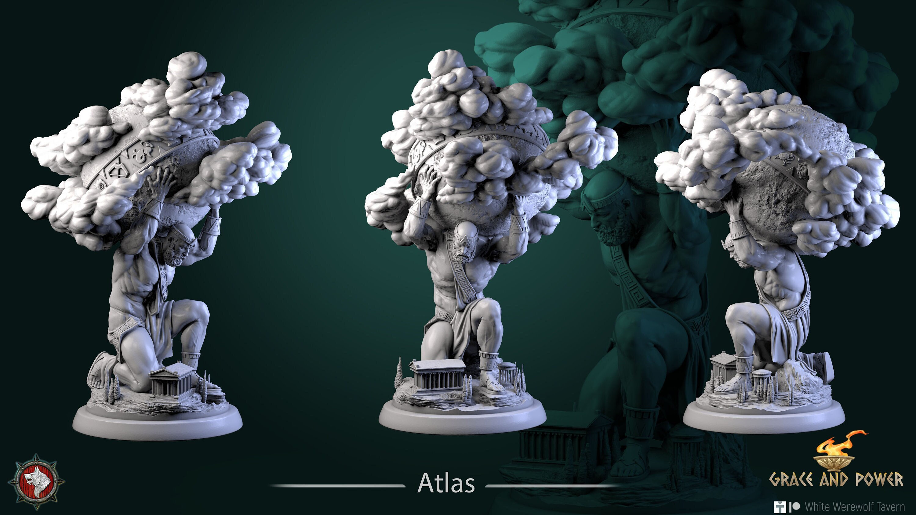 Atlas| 3D Printed Miniature | 25mm Grid | Fantasy Miniature | Custom Base | Licensed WWT