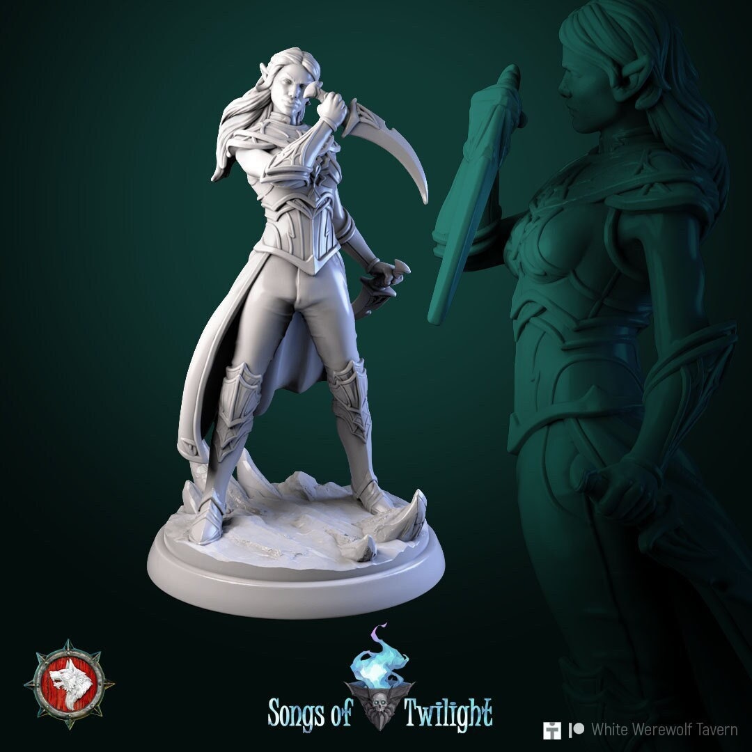 Drow female warrior | 3D Printed Miniature | 25mm Grid | Fantasy Miniature | Custom Base | Licensed WWT