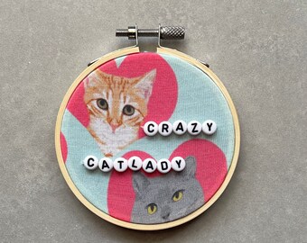 Crazy Catlady Stickbild Handgemacht