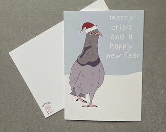 Christmas card pigeon funny Merry Crisis