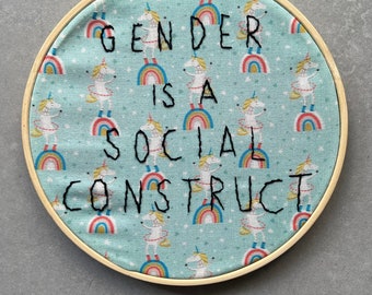 Stickbild Gender is a social construct UNIKAT Geschenk Einzelstück feministische Wanddeko