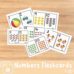Number Flashcards 1-20 for Kids | Printable Counting Cards PDF | Preschool & Kindergarten Learning Numbers | Preschool Counting Practice