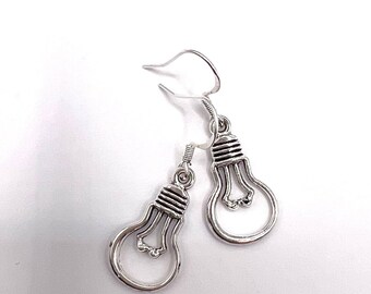 Quirky Cute wire LIGHT BULB Earrings . These funky dangle wire bulb fun jewellery