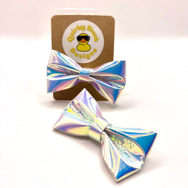 White Iridescent Hair Bow. Hair Clip with crocodile clip. Funky fun & unique Gift