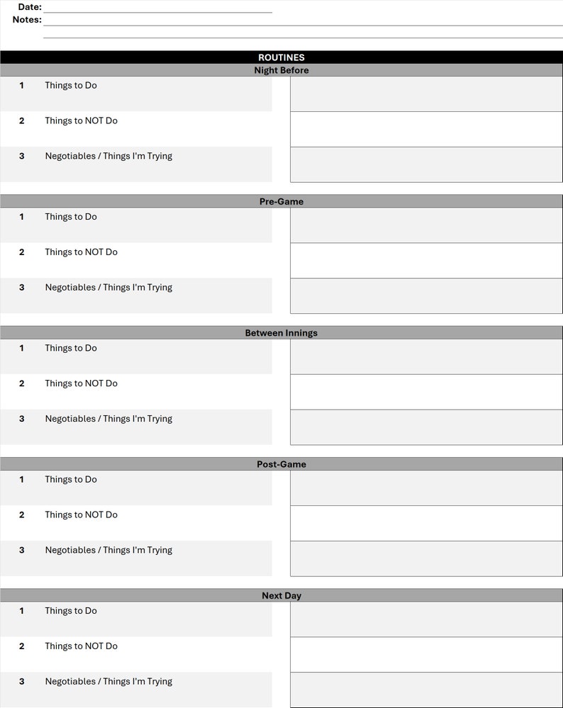 Pitcher Routine Definition Template - Etsy