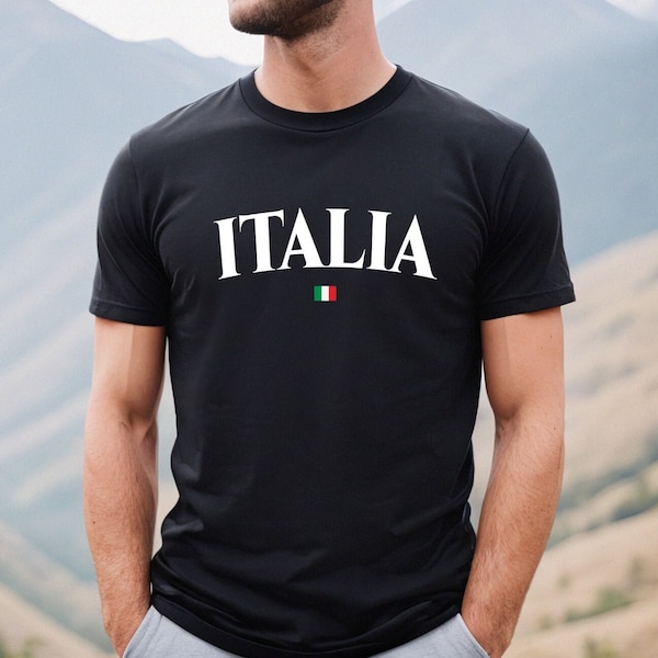 Italia Shirt with Italian Flag, Short Sleeve Cotton Shirt