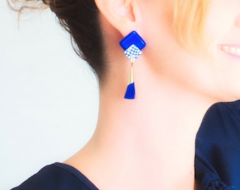 Boucles d'oreilles bleu Roi - Boucles d'oreilles pendantes - Cadeau femme - Bijoux chic - Boucles d'oreilles élégantes