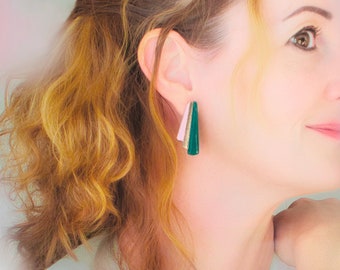 Boucles d'oreilles " KIMONO " - Boucles d'oreilles vert émeraude or et rose- Boucles d'oreilles style japonais - Bijoux du monde