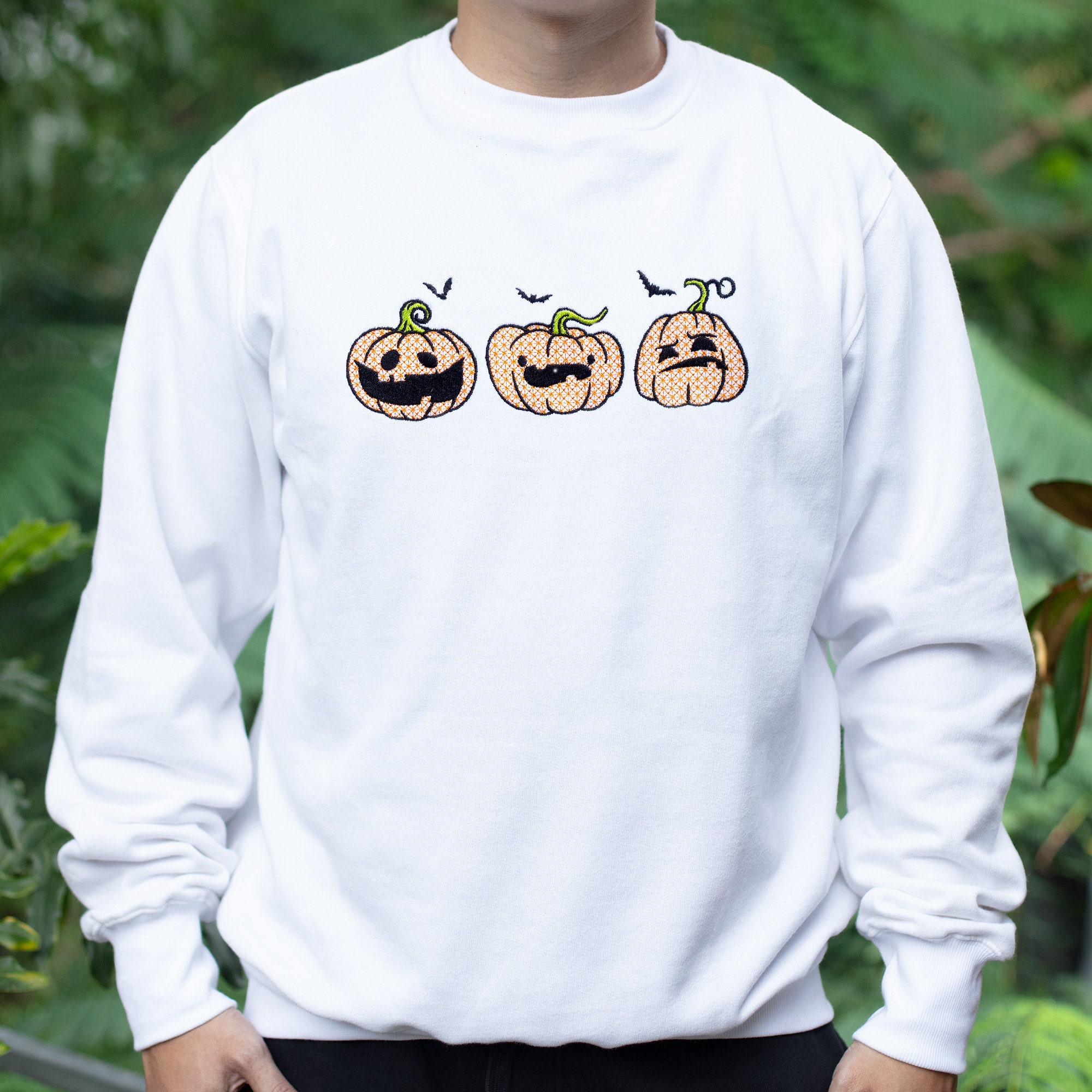 Discover Pumpkin Embroidered Sweatshirt, Pumpkins Face Halloween Embroidery Sweatshirt