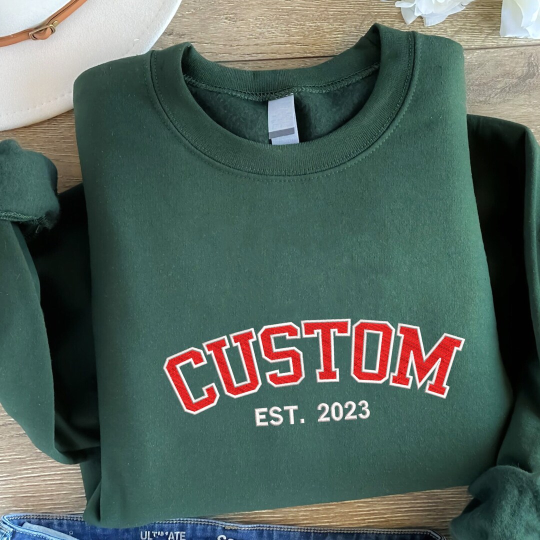 Custom Embroidered Varsity Crewneck, Embroidery Crewneck, Custom
