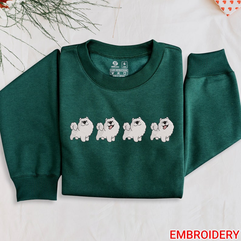 Embroidered Samoyed Dog Sweatshirt, Dog Embroidered Sweatshirt, Dog