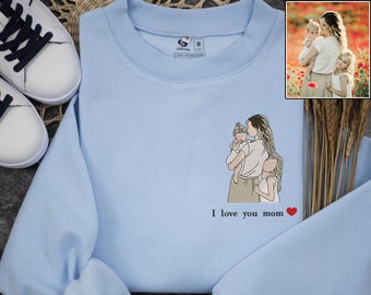 Custom Photo Portrait Embroidered Sweatshirt, Custom Portrait Sweatshirt, Custom Photo, Family Portrait, Custom Gift, Portrait from Photo