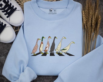 Embroidered Duck Abbey Road Sweatshirt, Farm Lover Gift, Duck Sweatshirt, Embroidered Crewneck, Funny Duck Sweater, Animal Sweatshirt