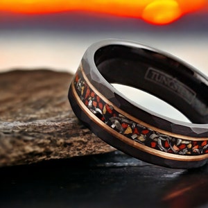 Men&#39;s Dinosaur Bone & Meteorite Ring | Tungsten Carbide Black and Rose Gold