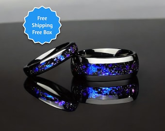 Orion Nebula Tungsten Steel Wedding Band Set: Couple&#39;s Rings