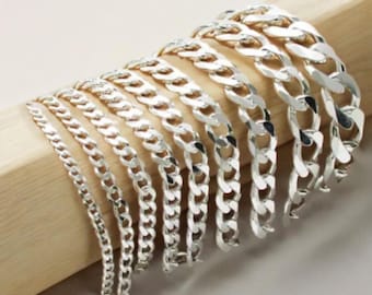 925 Sterling Silver Solid And Heavy Cuban Curb Bracelet – All Sizes & Widths