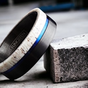 Embrace Timeless Elegance: Black Tungsten Ring with Striking Deer Antler Inlay