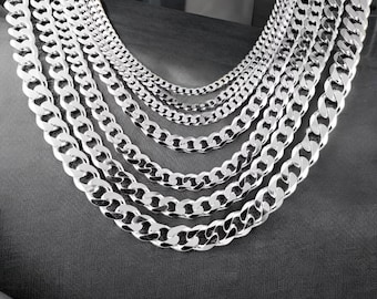 Italian 925 Sterling Silver Cuban Curb Chain Necklace - Heavy Solid Design