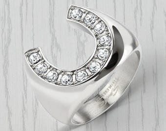 Sterling Silver Men's Horseshoe Ring With CZ Stones - Etsy