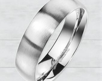 Brushed Stainless Steel Dome Ring 6MM – Minimalist Wedding Band Comfort Fit