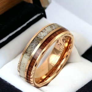 Deer Antler Meteorite Tungsten Ring - Rose Gold Wedding Band