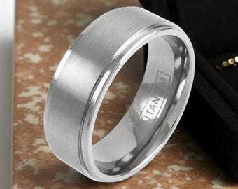 Brushed Titanium Wedding Band - Mirror Polished Comfort Fit Ring