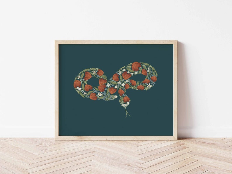 Snake Art Print, Daisy, Wildflowers, Floral, Flowers, Home Decor, Wall Hanging, Illustration, Unframed Art, Outdoors, rattlesnake image 1