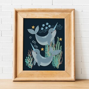 Narwhal Art Print: Ocean Animal Illustration for Kid&#39;s Room