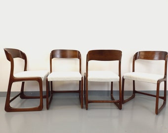 Set of 4 vintage Baumann sled chairs in wood and French terry fabric from the 70s