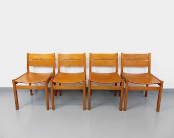Set of 4 vintage Italian minimalist chairs in beech wood from the 70s