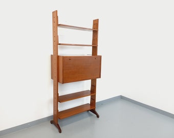 Vintage modular secretary shelf bookcase in teak from the 60s