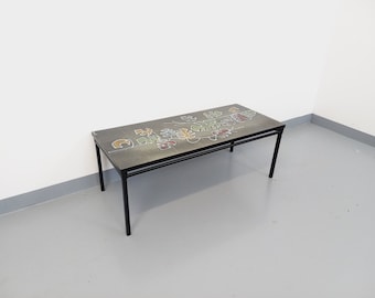 Vintage black metal and ceramic coffee table from the 70s by Adri