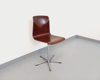 Vintage Designer-Drehstuhl ASS Schulmöbel Pagholz Thur-Op-Seat aus Bugholz und verchromtem Metall aus den 60er Jahren