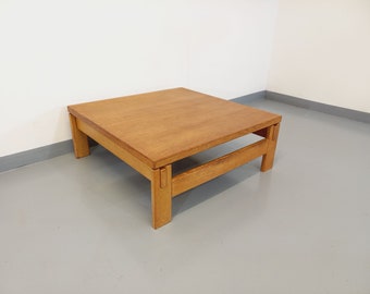 Vintage square coffee table in solid oak wood from the 60s 70s