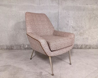 Fauteuil italien vintage années 50 60 en skai effet tissu et métal