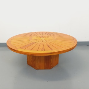 Vintage round pine coffee table from the 70s