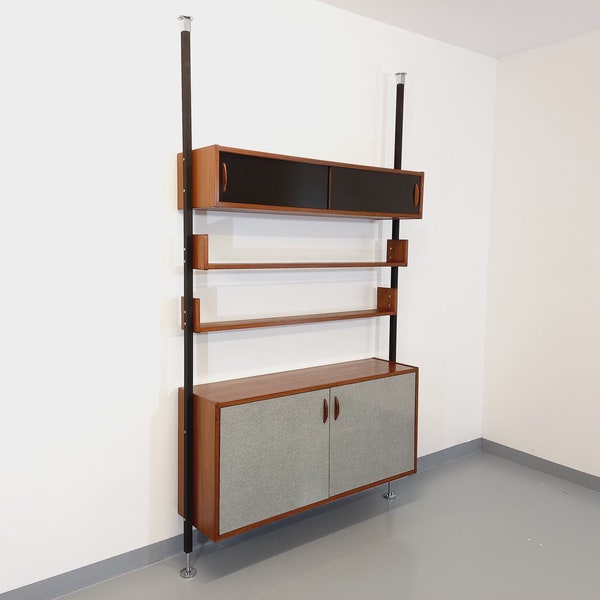 Vintage teak, metal and melamine shelf bookcase from the 60s