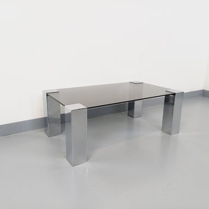 Vintage Italian coffee table Willy Rizzo for Cidue in smoked glass and chrome metal from the 70s