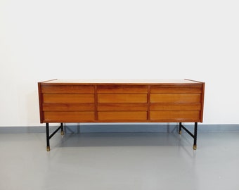 Modernistisches Vintage-Sideboard aus Teakholz und schwarzem Metall aus den 60er Jahren