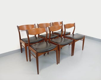 Set van 6 vintage Deense Scandinavische stoelen van Aerthoj Jensen & Molholm, gemaakt van teak en skai, uit de jaren 60.
