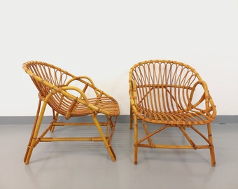 Pair of vintage rattan armchairs from the 60s