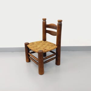 Charles Dudouyt brutalistischer Vintage-Kaffeestuhl aus Holz und Stroh