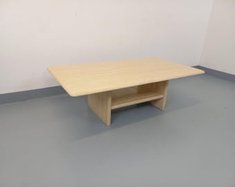 Vintage rectangular travertine coffee table with magazine rack from the 1980s