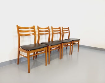 Set of 4 vintage Scandinavian chairs in wood and skai from the 50s and 60s