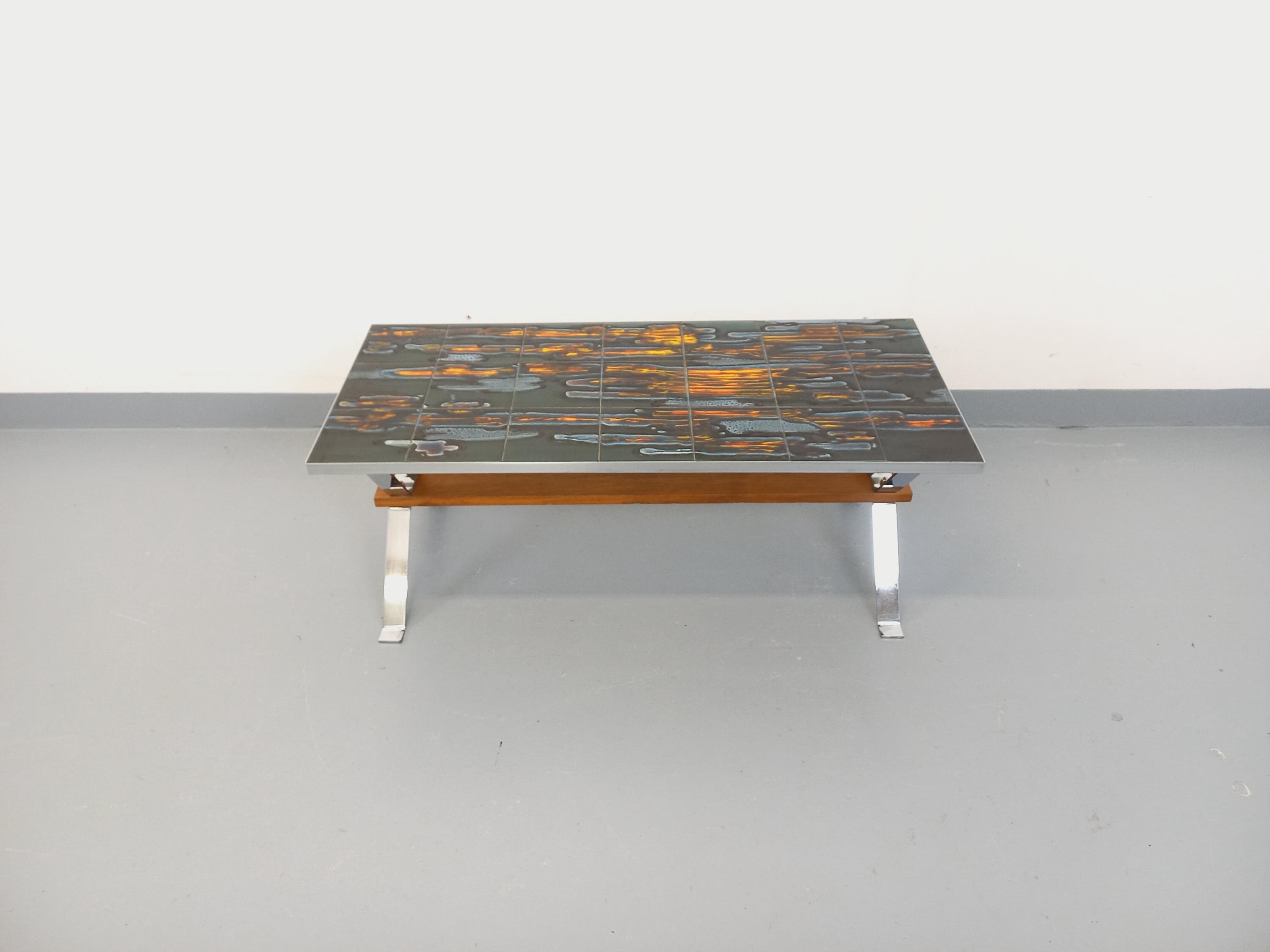 Vintage Coffee Table From the 60s and 70s in Ceramic, Chrome Metal