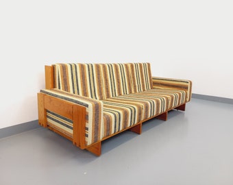 Vintage-Sofabank aus Kiefernholz und Stoff aus den 70er Jahren