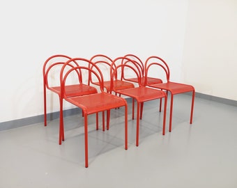 Set aus 6 Vintage-Stühlen aus rotem Metall aus den 80er Jahren